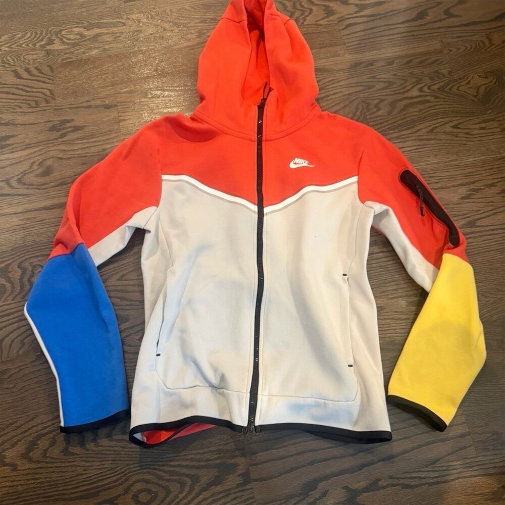 Nike Sportswear Tech Fleece Hoodie Men's Small Red White Colorblock Full